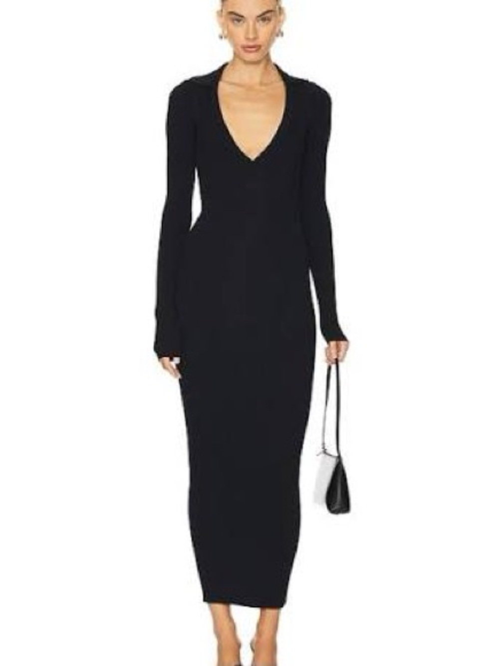 Revolve All the Ways Black V-Neck Long Sleeve Bodycon Polo Dress